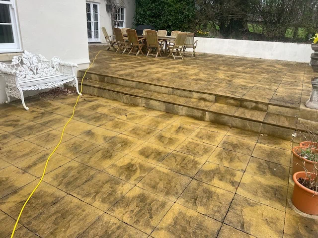 soft washing patios in cardiff - before/after
