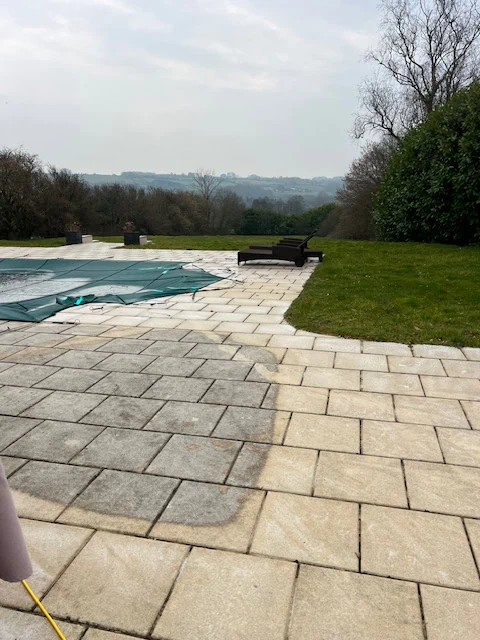 soft washing patios in cardiff - before/after
