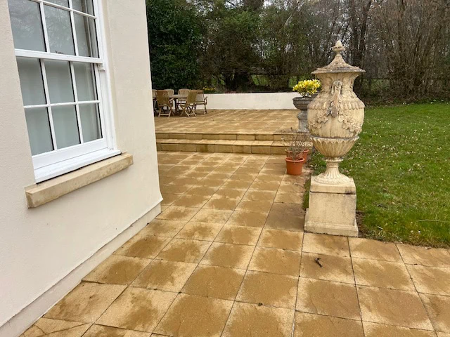 soft washing patios in cardiff - before/after